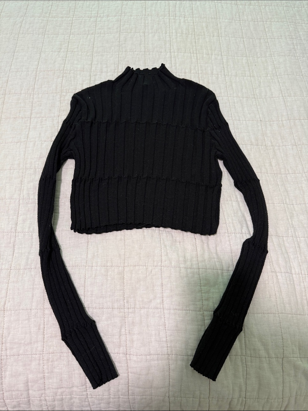 Zara Black Ribbed Cropped Turtleneck Top